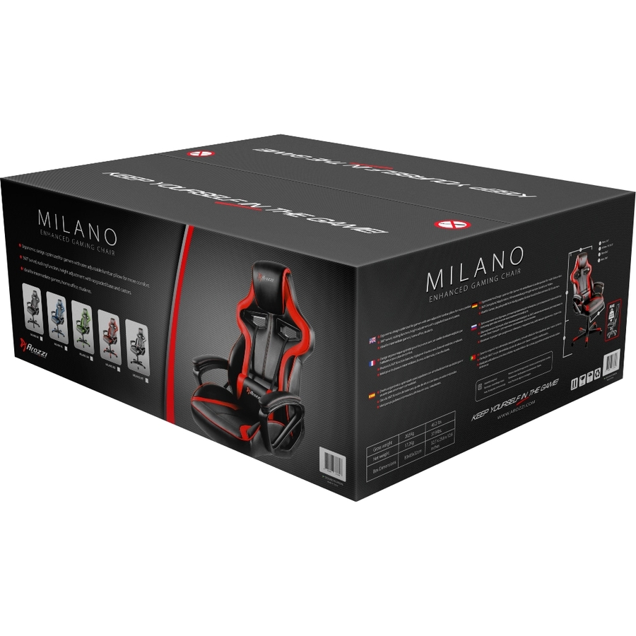 Arozzi Milano Gaming Chair - For Game - Wood, Polyurethane, Foam, Nylon, Synthetic PU Leather - Black