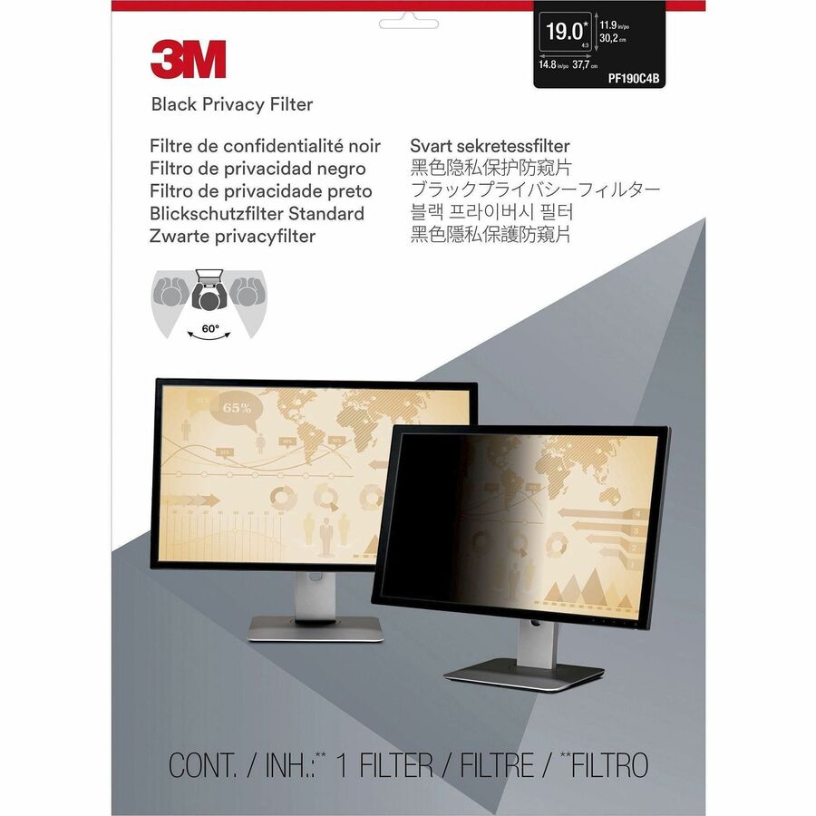 3M Privacy Filter for 19in Monitor, 5:4, PF190C4B Black, Matte