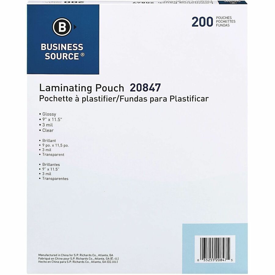 Business Source 3 mil Laminating Pouches