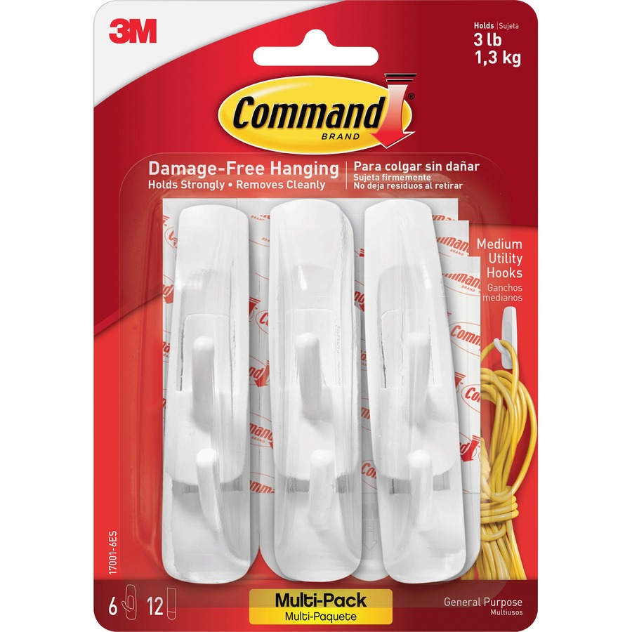 Command 3M, Mega Utility Wall Hooks, Up to 6.8kg, Comes Off with no Paint  Damage, Heavy Duty, Holds Strongly, Adhesive Hooks for Wall, Multi-Surface