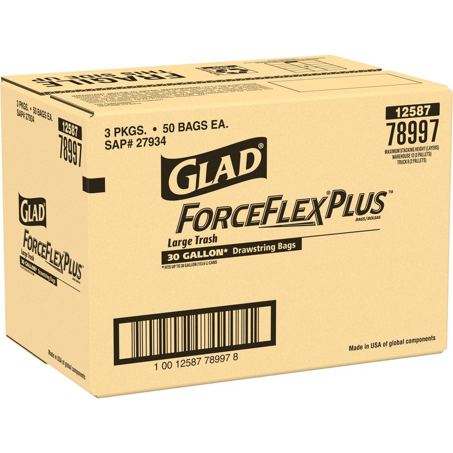 Glad ForceFlexPlus Large Drawstring Trash Bags Large Size 30 gal
