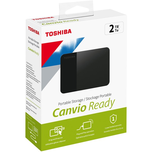 Toshiba CANVIO Ready Portable External Hard Drive, USB 3.0, 2TB, Black, HDTP320XK3AA