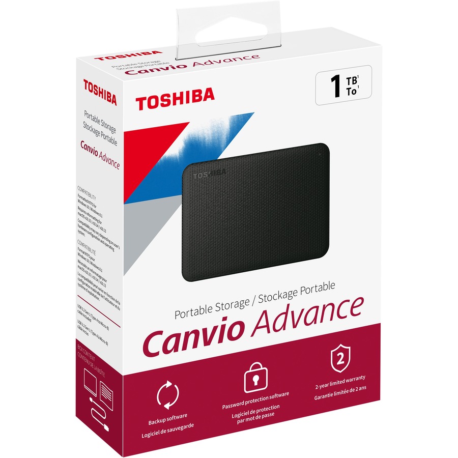 Toshiba Canvio Advance HDTCA10XK3AA 1 TB Portable Hard Drive - External - Black - USB 3.0