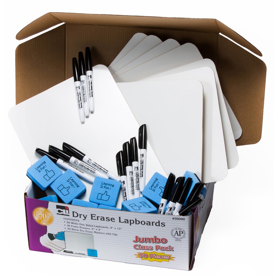 Dry Erase Lapboard Class Pack, Plain 1-Sided Boards, Markers