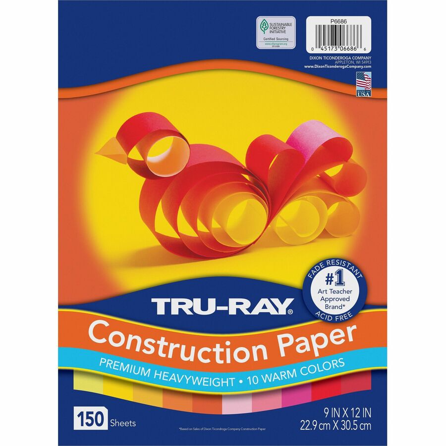 Tru-Ray Construction Paper, 76 lbs., 9 x 12, Brilliant Lime, 50