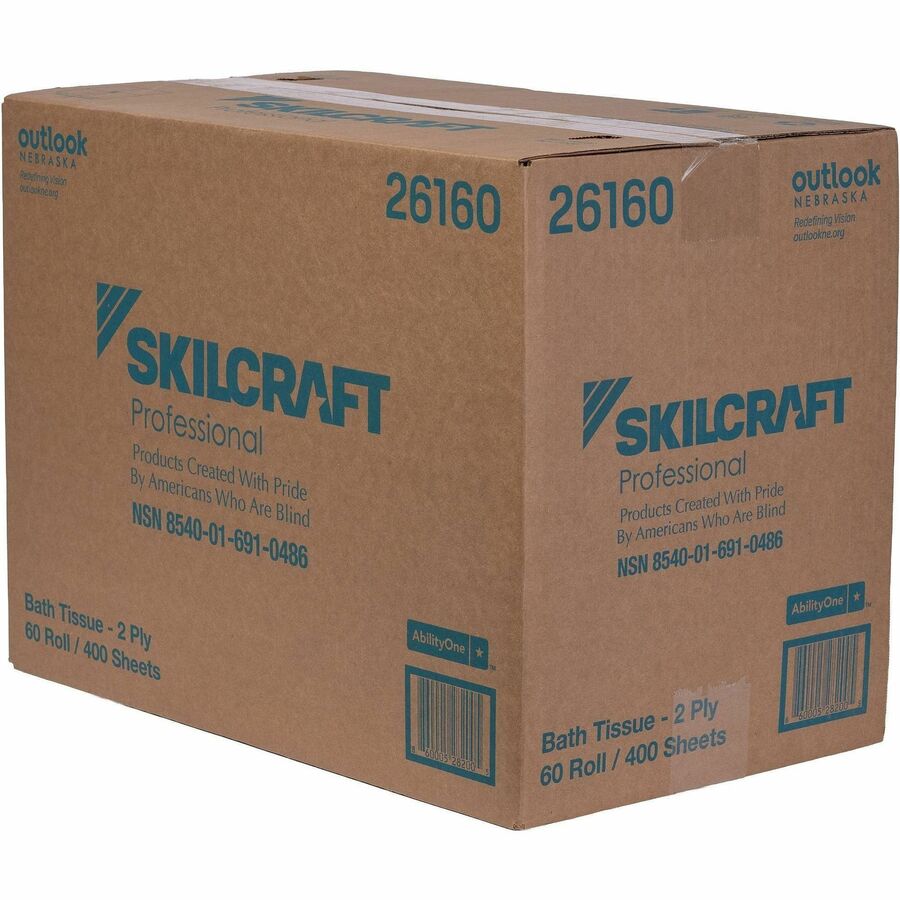 Picture of Toilet Tissue, 2-ply, 400 sheets per roll, 1.5" core, White, 60/Carton, 1 RL/CT