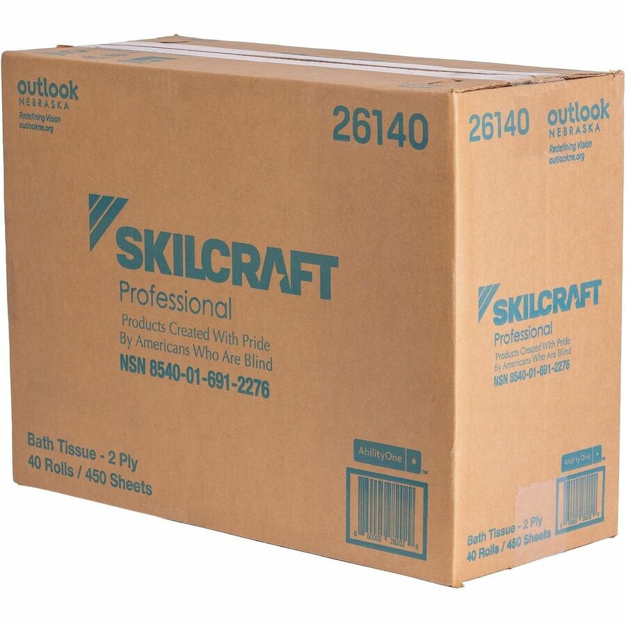 Picture of Toilet Tissue, 2-ply, 450 sheets per roll, 1.5" core, White, 40/Carton, 1 RL/CT