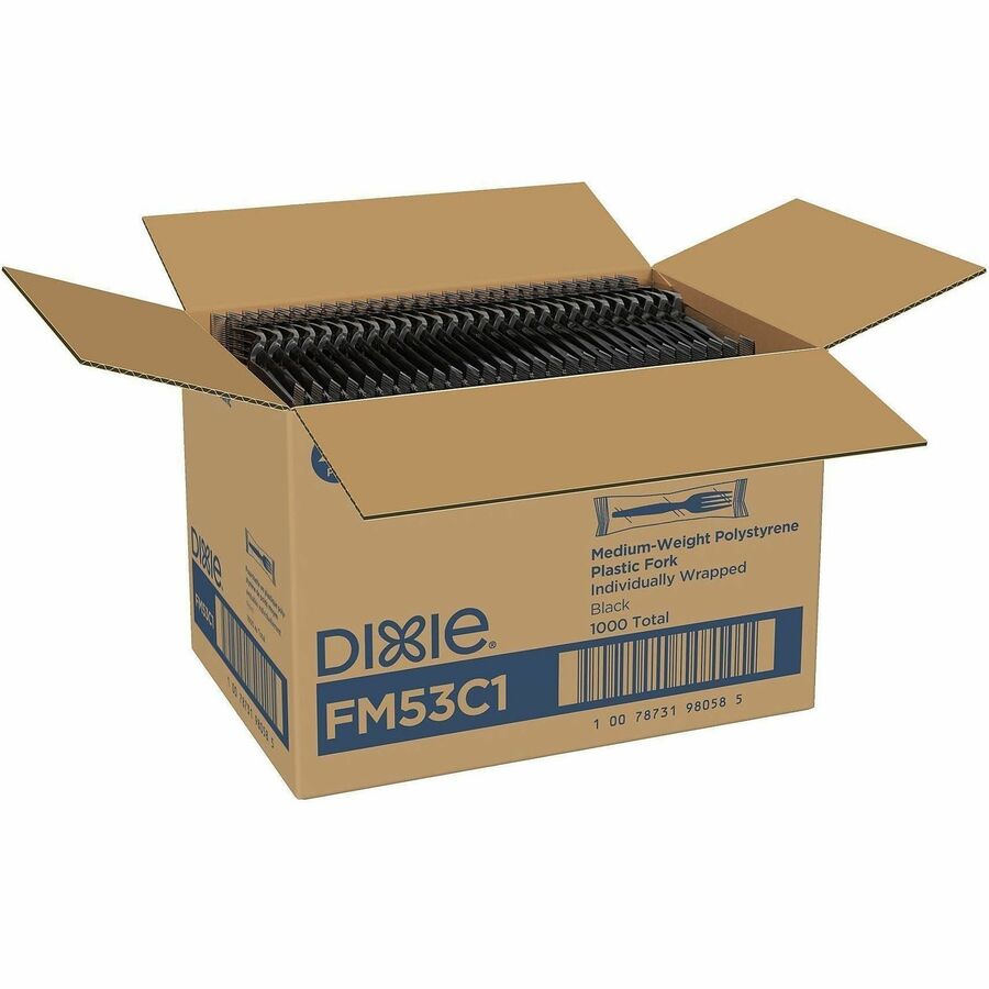 Picture of Wrapped Plastic Forks Bulk, 1000/CT, Black/White, 1 CT