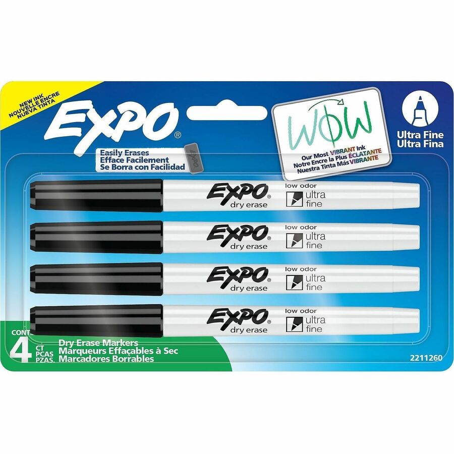 Picture of Dry Erase Markers, Black Ink, Low-Odor, For Whiteboards & Calendars, 4/PK