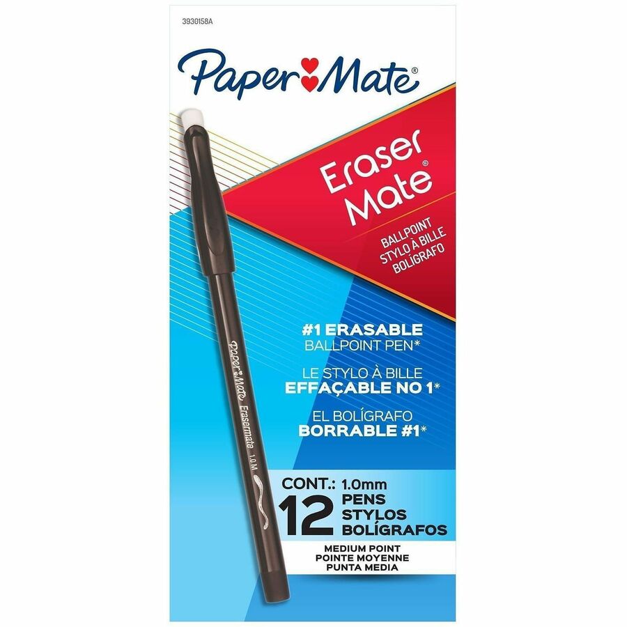 Picture of Erasermate Ballpoint Pen, 1.0 mm Point, Erasable Black Ink, 12 EA/DZ