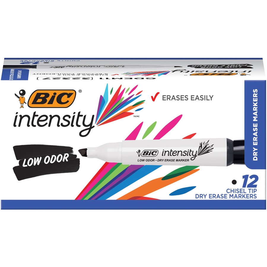 BIC Intensity Low Odor Dry Erase Marker, 12 Pack, Chisel Tip, Red