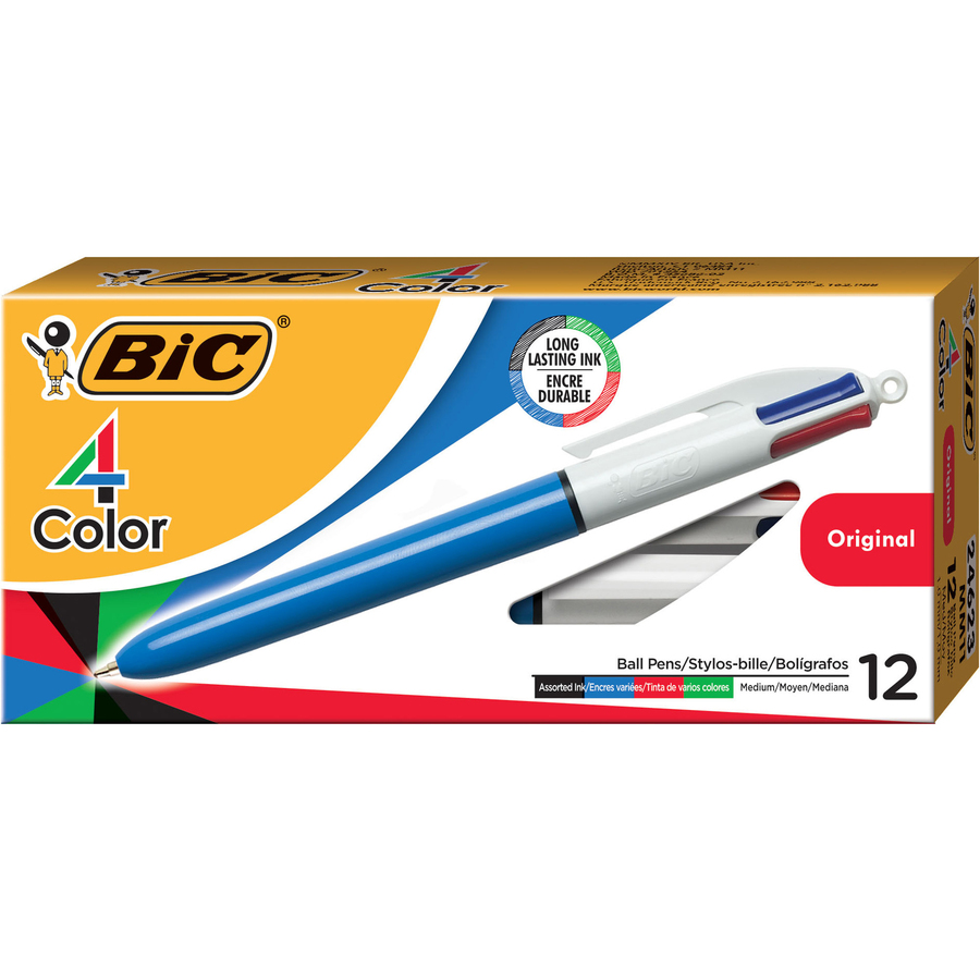 BiC Mini 4 Colours Ball Pen Red Black Blue & Green Ink Pens Retractable Biro Typ 
