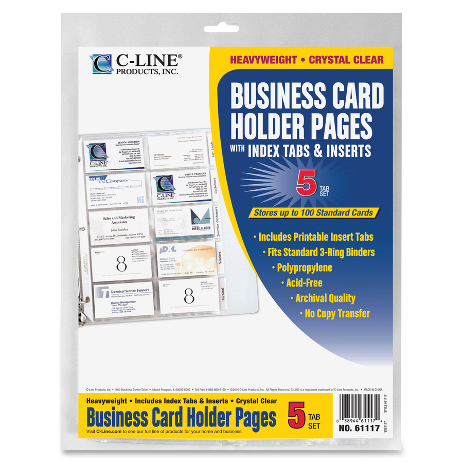 Picture of C-Line Business Card Holder Pages with Index Tabs for Ring Binders, Poly