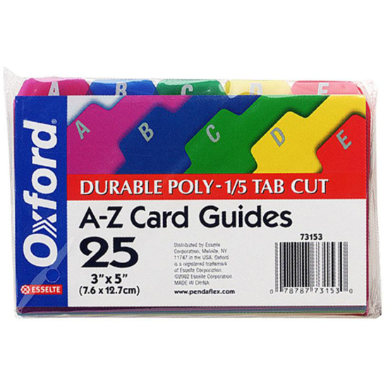 Oxford A-Z Poly Filing Index Cards - Printed Tab(s) - Character - A-Z - 5  Tab(s)/Set - 5 Divider Width x 3 Divider Length - Assorted Divider - 25 /  Set - Thomas Business Center Inc