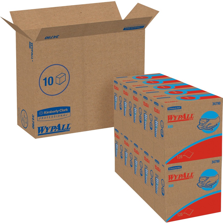 Picture of Kimberly-Clark X60 Wipers - 9.10 x 16.80 - White - Hydroknit - Lightweight, Absorbent, Residue-free, Durable, Strong, Reinforced - For General Purpose - 125 Sheets - 126 / Box