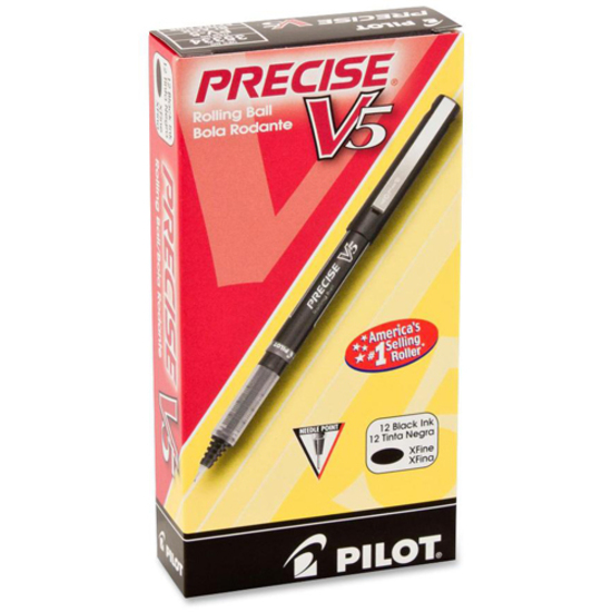 Pilot Precise V5 Rolling Ball Pen - Extra Fine Point - Black Ink - 12 pack