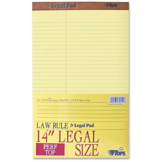 TOP75751 Cardinal® Tops Legal Law Rule Pads Legal 50 Sheets