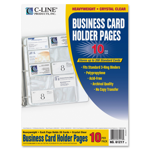 C-Line Business Card Binder Pages 10/Pack 61217 C-Line Business Card Binder Pages 10/Pack 61217