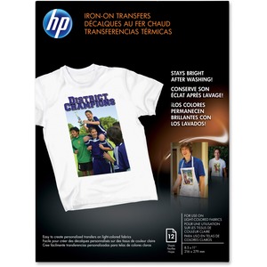 HP Inkjet Iron-On Transfers - 91 Brightness - Letter - 8 1/2" x 11" - 12 / Pack - White