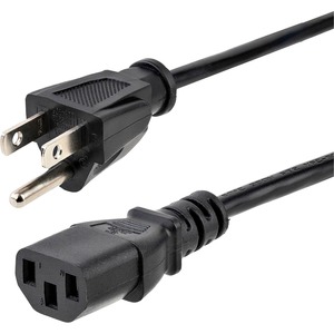 StarTech.com 6ft (2m) Computer Power Cord, NEMA 5-15P to C13, 10A 125V, 18AWG, Black Replacement AC PC Power Cord, TV/Monitor Power Cable - 6ft (2m) 18AWG flexible computer power cable w/ NEMA 5-15P and IEC 60320 C13 connectors; Rated for 125V 10A; UL listed (UL62/UL817); Fully molded ends; 100% Copper Wire; Fire Rating VW-1; Jacket Rating SVT; Jacket Material: PVC