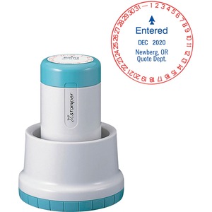 Xstamper+XpeDater+Rotary+Custom+Date+Stamp+-+Custom+Message%2FDate+Stamp+-+1.19%26quot%3B+Impression+Diameter+-+50000+Impression%28s%29+-+Red%2C+Blue+-+Recycled+-+1+Each