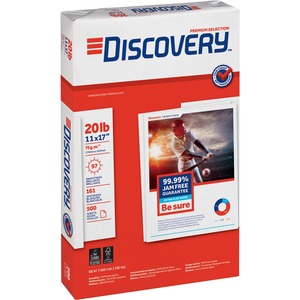 Discovery+Premium+Multipurpose+Paper+-+Anti-Jam+-+White+-+97+Brightness+-+Ledger%2FTabloid+-+11%26quot%3B+x+17%26quot%3B+-+20+lb+Basis+Weight+-+2500+%2F+Carton+-+Excellent+Ink+Absorption+-+White