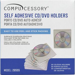 Compucessory+Self-Adhesive+Poly+CD%2FDVD+Holders+-+1+x+CD%2FDVD+Capacity+-+White+-+Polypropylene+-+50+%2F+Pack
