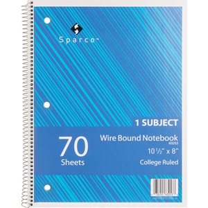 Sparco+Wirebound+Notebook+-+70+Sheets+-+Wire+Bound+-+College+Ruled+-+Unruled+Margin+-+16+lb+Basis+Weight+-+8%26quot%3B+x+10+1%2F2%26quot%3B+-+Assorted+Paper+-+AssortedChipboard+Cover+-+Subject%2C+Stiff-cover%2C+Stiff-back%2C+Perforated%2C+Hole-punched+-+1+Each