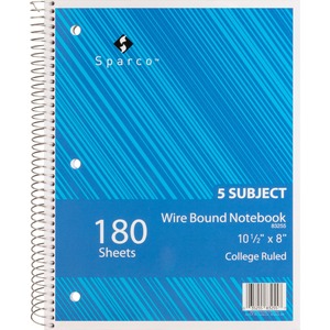 Sparco+Wirebound+College+Ruled+Notebooks+-+180+Sheets+-+Wire+Bound+-+College+Ruled+-+Unruled+Margin+-+8%26quot%3B+x+10+1%2F2%26quot%3B+-+Assorted+Paper+-+AssortedChipboard+Cover+-+Resist+Bleed-through%2C+Subject%2C+Stiff-back%2C+Stiff-cover+-+1+Each