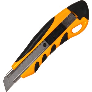 Sparco PVC Anti-Slip Rubber Grip Utility Knife - Stainless Steel Blade - Heavy Duty - Yellow - 1 Each