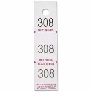 Sparco 3-Part Coat Check Tickets - 500 / Pack - White