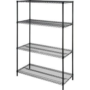 Lorell+Industrial+Wire+Starter+Shelving+Unit+-+48%26quot%3B+x+18%26quot%3B+x+72%26quot%3B+-+4+x+Shelf%28ves%29+-+4000+lb+Load+Capacity+-+Black+-+Powder+Coated+-+Steel+-+Assembly+Required
