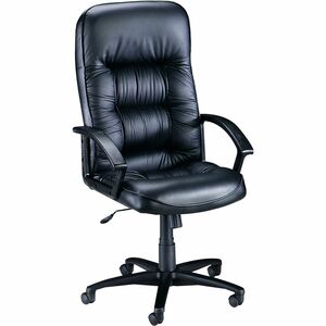 Lorell Tufted Leather Executive High-Back Chair - Black Leather Seat - Black Frame - 5-star Base - Black - 1 Each