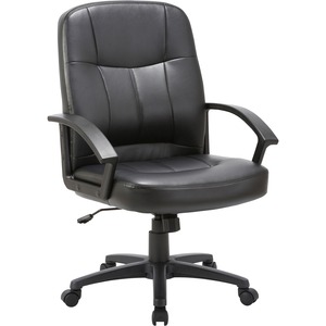 Lorell+Chadwick+Series+Managerial+Mid-Back+Chair+-+Black+Leather+Seat+-+Black+Frame+-+5-star+Base+-+Black+-+1+Each