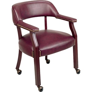 Lorell Traditional Captain Side Chair With Casters - Burgundy Vinyl Seat - Hardwood Frame - Oxblood - 1 Each