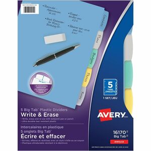 Avery® Big Tab Write & Erase Durable Dividers, 5 Multicolor Tabs - 5 x Divider(s) - 5 Write-on Tab(s) - 5 - 5 Tab(s)/Set - 8.5