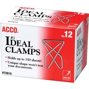 ACCO Ideal Paper Clamps - Large - No. 1 - 150 Sheet Capacity - 12 / Box - Silver - Metal