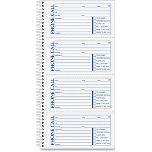 TOPS+Telephone+Message+Book+-+Spiral+Bound+-+2+Part+-+Carbonless+Copy+-+2.75%26quot%3B+x+5%26quot%3B+Form+Size+-+11%26quot%3B+x+5.50%26quot%3B+Sheet+Size+-+White+-+1+Each