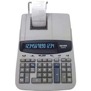 Victor+1570-6+14+Digit+Professional+Grade+Heavy+Duty+Commercial+Printing+Calculator+-+5.2+LPS+-+Clock%2C+Date%2C+Big+Display%2C+Independent+Memory%2C+4-Key+Memory%2C+Sign+Change+-+Power+Adapter+Powered+-+2.8%26quot%3B+x+8.8%26quot%3B+x+12.5%26quot%3B+-+Gray%2C+Off+White+-+1+Each