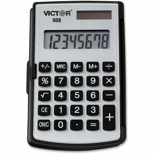 Victor+908+Handheld+Calculator+-+Big+Display%2C+Battery+Backup%2C+Independent+Memory%2C+Rounded+Keytop%2C+Dual+Power+-+8+Digits+-+LCD+-+Battery%2FSolar+Powered+-+2.9%26quot%3B+x+4.4%26quot%3B+x+0.4%26quot%3B+-+Black+-+Rubber+Keys-+1+Each
