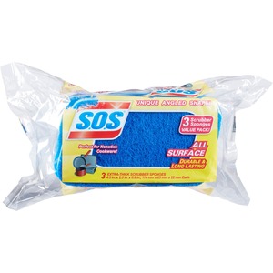 S.O.S+All+Surface+Scrubber+Sponge+-+5.3%26quot%3B+Height+x+3%26quot%3B+Width+x+0.9%26quot%3B+Depth+-+3%2FPack+-+Cellulose+-+Blue