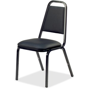 Lorell+Upholstered+Stacking+Chairs+-+Black+Vinyl+Seat+-+Black+Steel+Frame+-+Charcoal+Black+-+Vinyl%2C+Steel+-+4+%2F+Carton