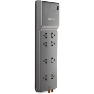 Belkin 8-Outlet Home/Office Surge Protector w/Telephone Line + Extended Cord - 12 foot Cable - Black -3390 Joules - 8 - 3550 J