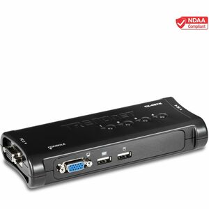 TRENDnet 4-Port USB KVM Switch Kit, VGA And USB Connections, 2048 x 1536 Resolution, Cabling Included, Control Up To 4 Computers, Compliant With Window, Linux, and Mac OS, White, TK-407K - 4-port USB KVM Switch Kit (Include 4 x KVM Cables)