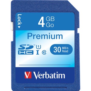 Verbatim 4GB Premium SDHC Memory Card, UHS-I U1 Class 10 - 30 MB/s Read - Lifetime Warranty