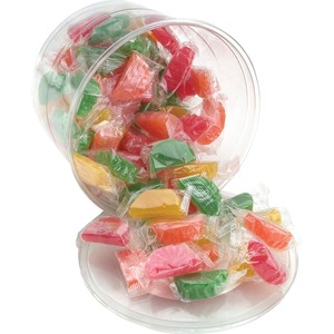 Office Snax Fruit Slice Assorted Flavor Candy Tub - Assorted - Resealable Container, Individually Wrapped - 2 lb - 1 Each Per Canister