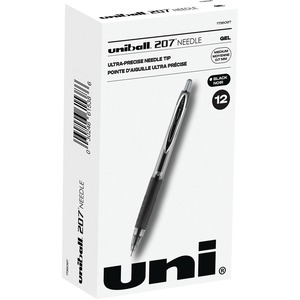 uniball%26trade%3B+207+Needle+Gel+Pens+-+Medium+Pen+Point+-+0.7+mm+Pen+Point+Size+-+Needle+Pen+Point+Style+-+Retractable+-+Black+-+Black+Barrel+-+1+Dozen