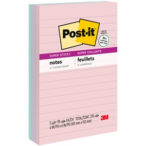 Post-it%C2%AE+Super+Sticky+Lined+Recycled+Notes+-+Wanderlust+Pastels+Color+Collection+-+270+-+4%26quot%3B+x+6%26quot%3B+-+Rectangle+-+90+Sheets+per+Pad+-+Ruled+-+Pink+Salt%2C+Orchid+Frost%2C+Fresh+Mint+-+Paper+-+3+%2F+Pack+-+Recycled