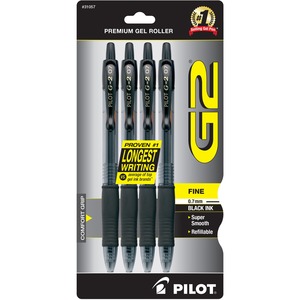 Pilot+G2+Premium+Gel+Roller+Pens+-+Fine+Pen+Point+-+0.7+mm+Pen+Point+Size+-+Refillable+-+Retractable+-+Black+Gel-based+Ink+-+4+%2F+Pack