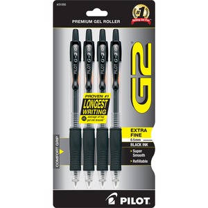 Pilot+G2+Premium+Gel+Roller+Pens+-+0.5+mm+Pen+Point+Size+-+Refillable+-+Retractable+-+Black+Gel-based+Ink+-+4+%2F+Pack